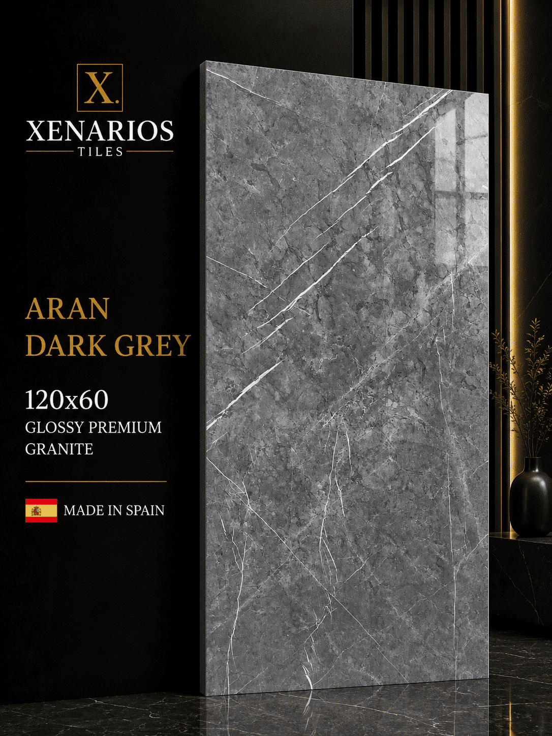 ARAN DARK GREY ΓΡΑΝΙΤΗΣ Α ΠΟΙΟΤΗΤΑΣ ΓΥΑΛΙΣΜΕΝΟΣ 60x120cm