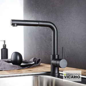 214-18580-400-02 Μπαταρία Νεροχύτη Κουζίνας Fluo Vicario Black Matt