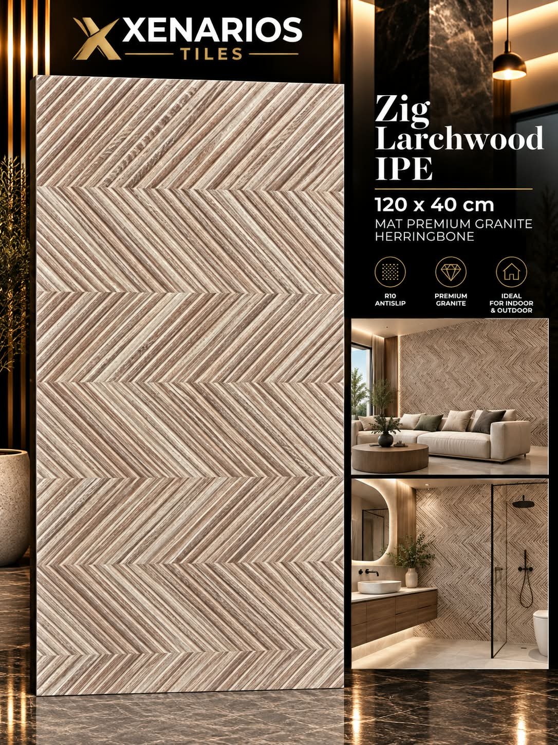 ZIG LARCHWOOD IPE 40X120 R RECT. Ματ Ανάγλυφη Υφή