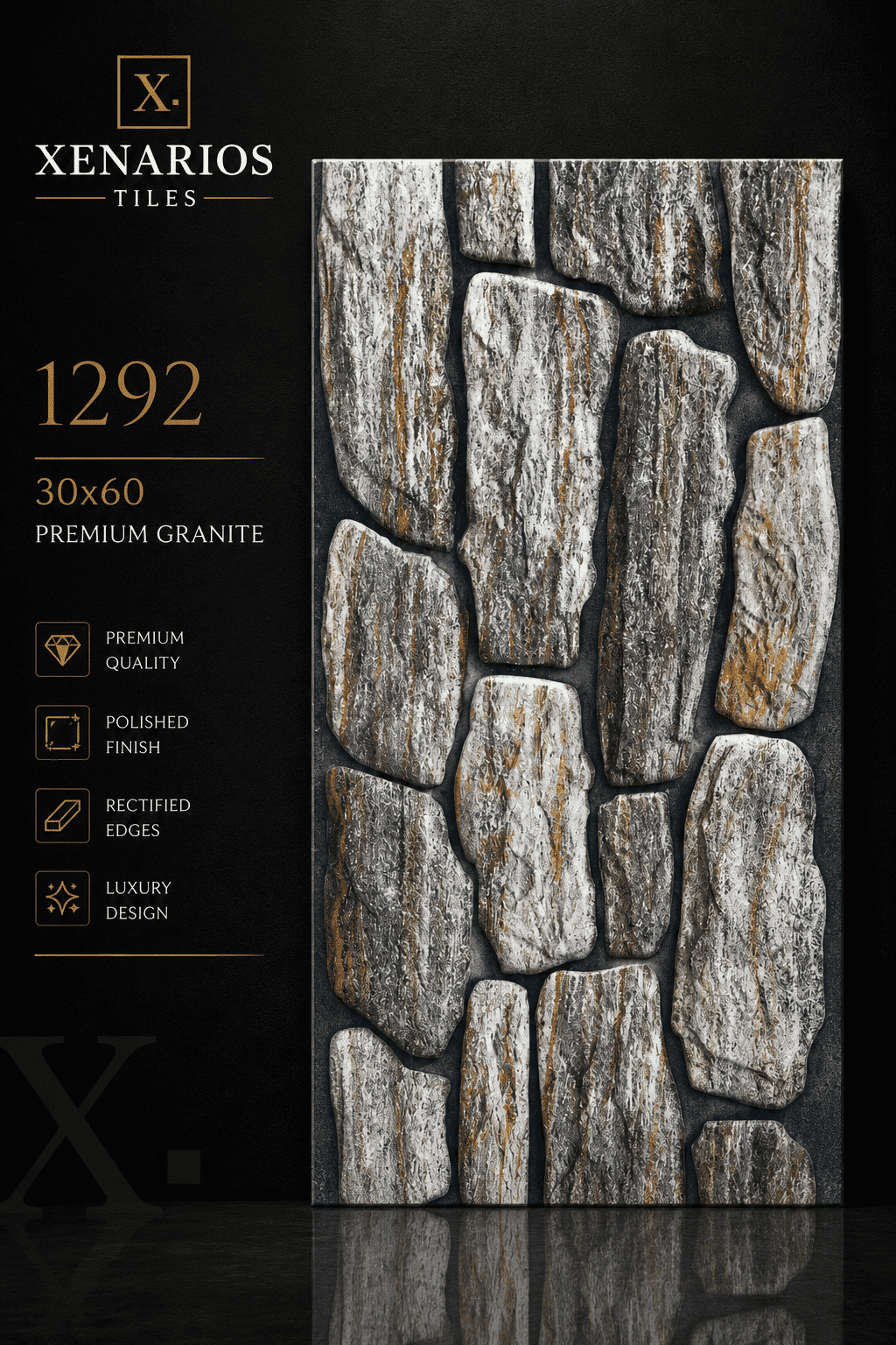 1292 Γρανίτης 30×60 Τύπου Πέτρα Mat Carving Rectified Αντιπαγωτικός Α΄ Ποιότητας PPSX
