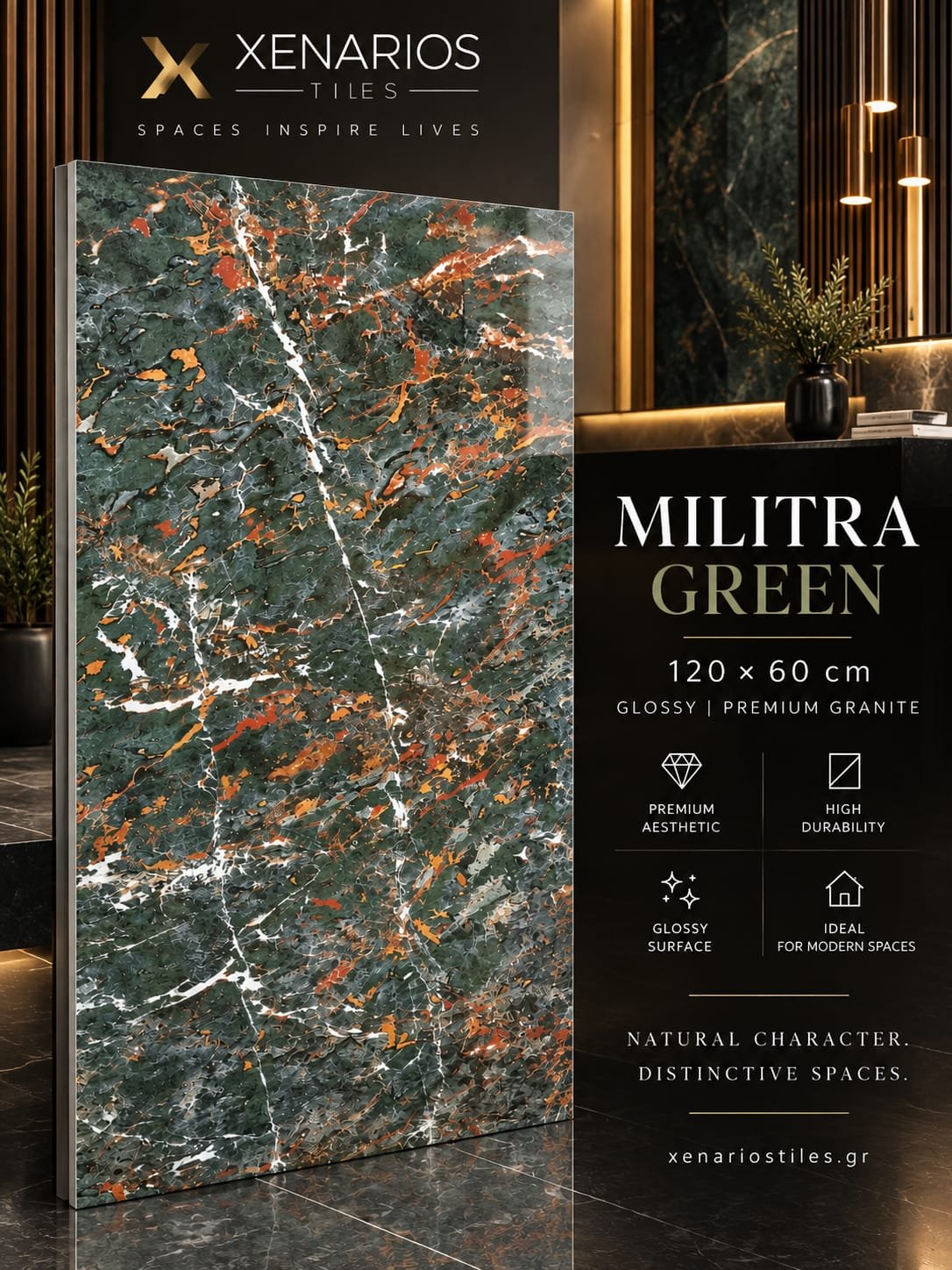 MILITRA GREEN 120X60 GLOSSY PREMIUM GRANITE