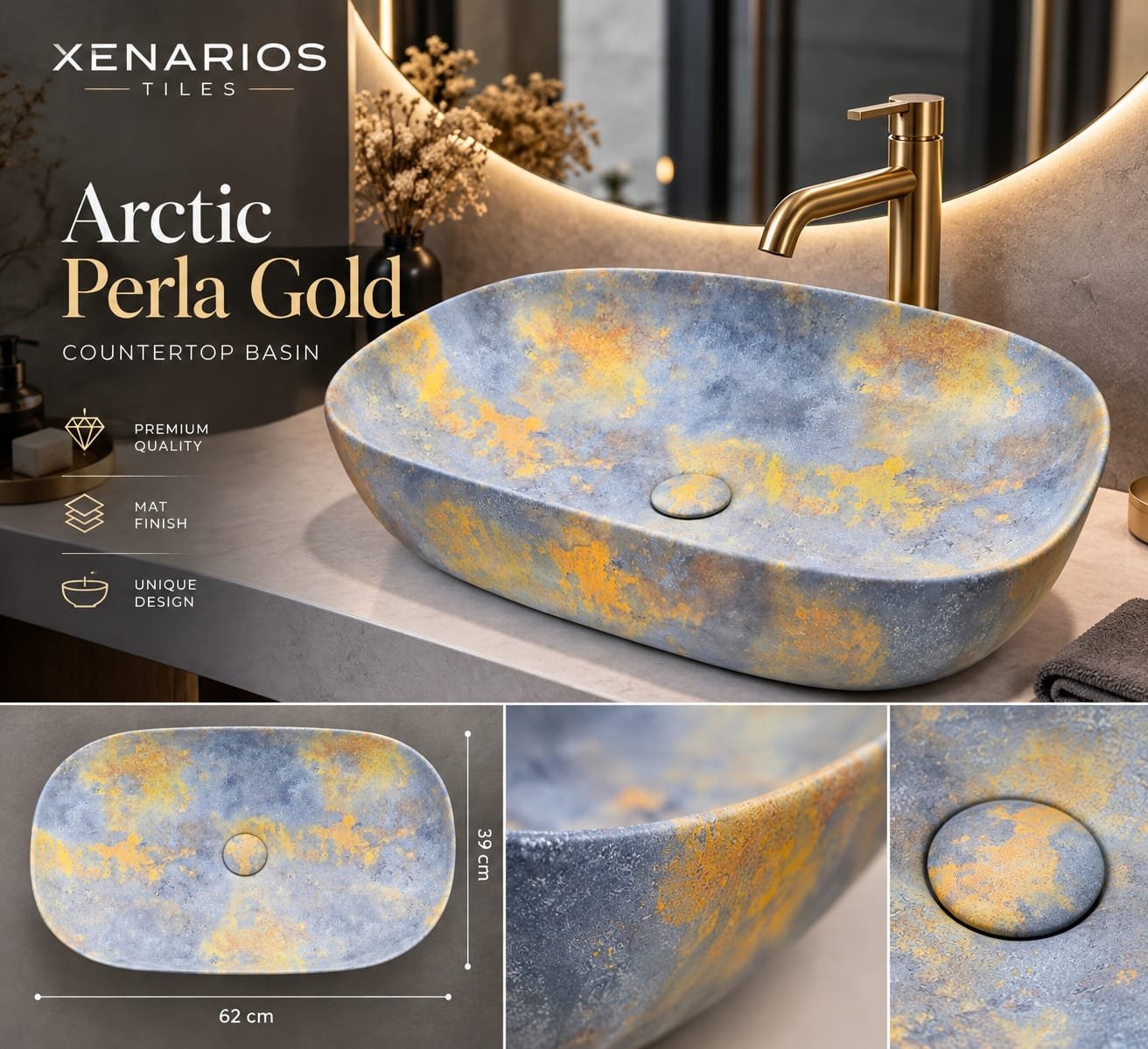 00658 ARCTIC PERLA GOLD ΝΙΠΤΗΡΑΣ ΕΠΙΚΑΘΗΜΕΝΟΣ-ΕΠΙΤΡΑΠΕΖΙΟΣ 62Χ39Χ14