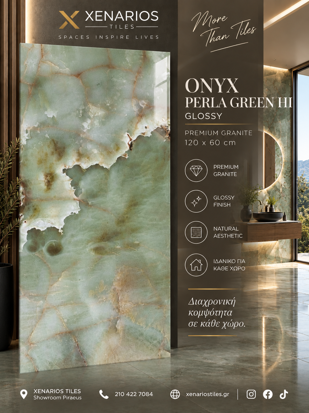 ONYX PERLA GREEN HI GLOSSY PREMIUM GRANITE 120X60