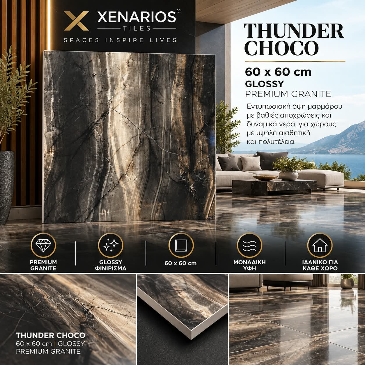 THUNDER CHOCO 60X60 GLOSSY PREMIUM GRANITE