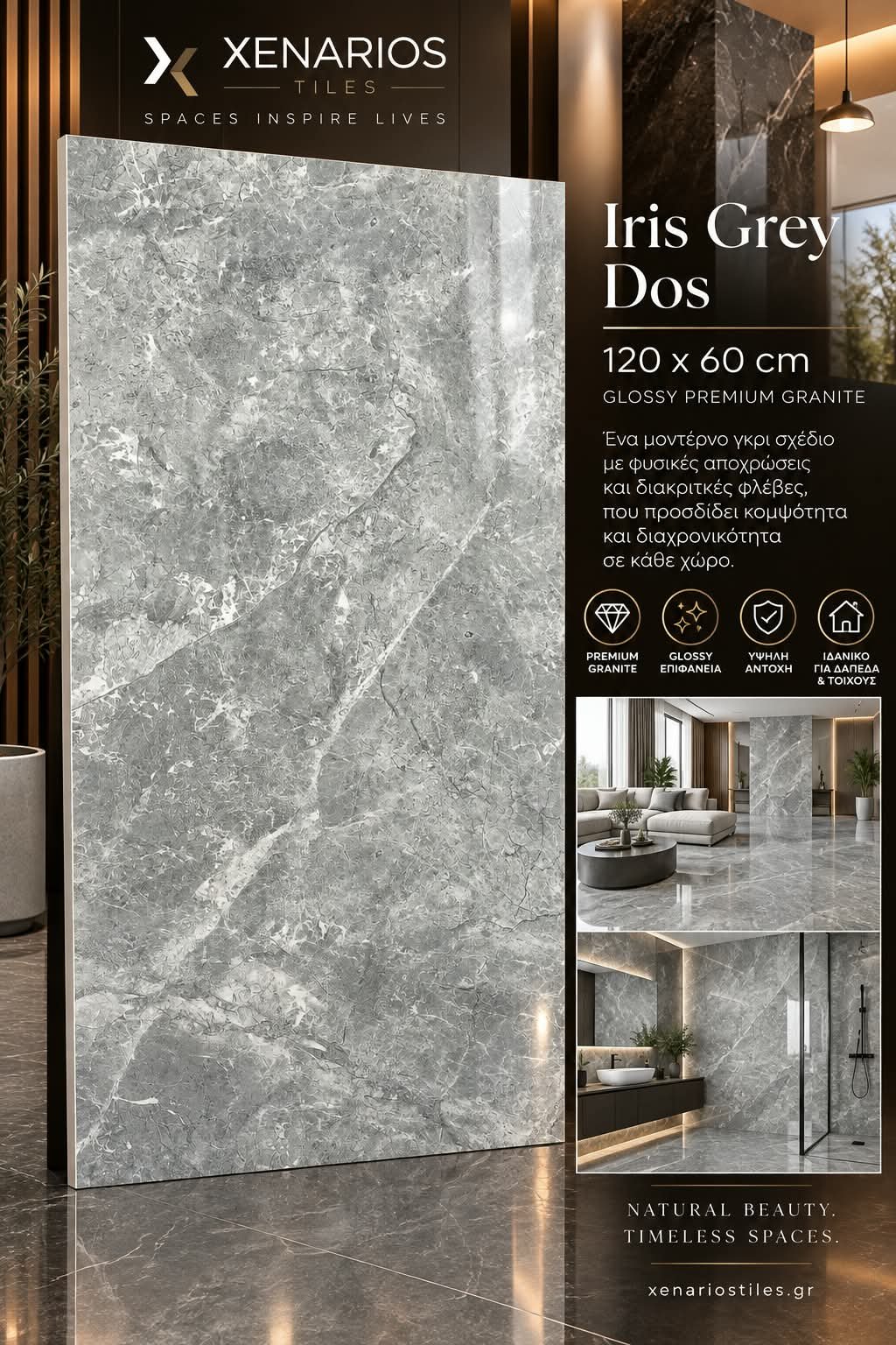 Iris Grey Dos 120×60 Premium Γυαλιστερός Γρανίτης