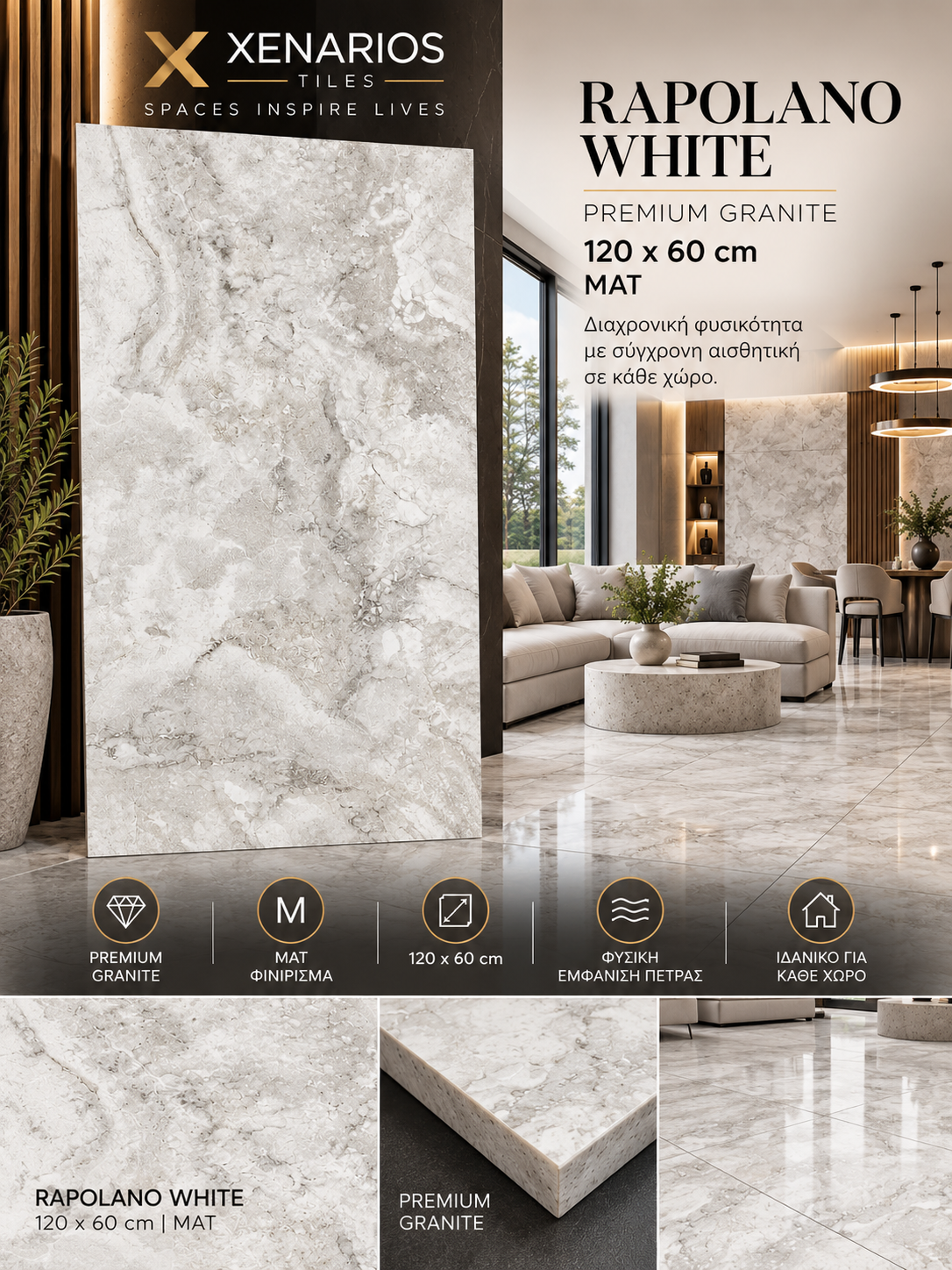 RAPOLANO WHITE MAT PREMIUM GRANITE NANOTECH 120X60